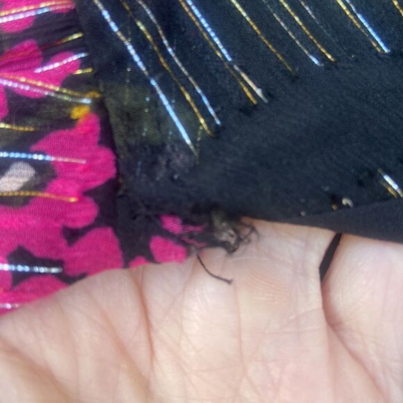 Trina Turk Sheer Colorful Floral Print Metallic Silk Blouse Ladies Small - Picture 6 of 7